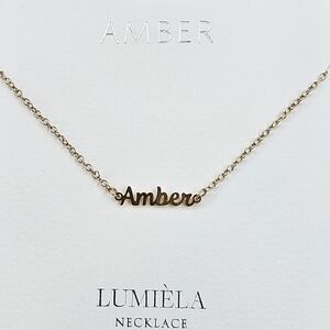🌸 AMBER Script Name Chain Goldtone Necklace 🌸